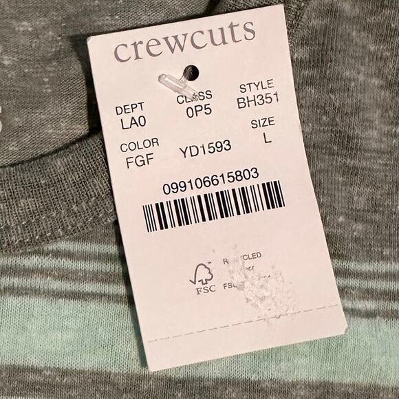 NWT Crewcuts Mint Gray Strip Crew Pocket Tee Kids Large - Picture 6 of 6